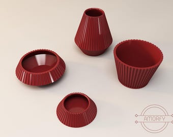 3D Vase und Schmuckplatten Set: STL, OBJ, STEP Dateien (Digitaler Download)