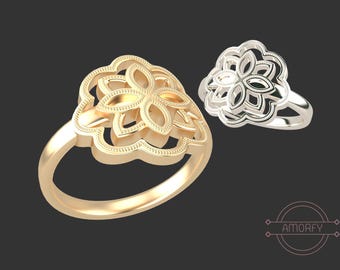 Bouquet Ring 3D Model: STL, STEP Files (Digital Download)