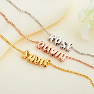 3D Bubble Name Necklace, Puff Initial Charm Personalized Jewelry Gift Custom Nameplate Necklace | Letter Initials Round Puffed Necklace