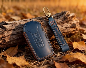 Personalized Leather Key Fob Cover Compatible with Volkswagen Touareg, Genuine Leather Car Key Case with Keychain Hook, Gift For him