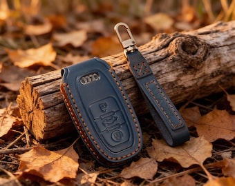 Personalized Leather Key Fob Cover For Select Audi Models A Series Q Series... Genuine Leather Car Key Case with Keychain Hook, Gift For him