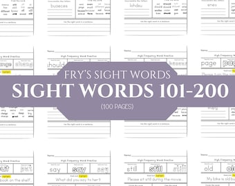 Fry Sight Words 101-200 | Printable Literacy Worksheets for Early Readers | Sight Word Practice, Spelling & Sentence Activities