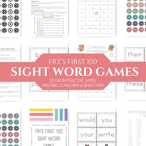 Paquet imprimable de 100 mots Fry's Sight - Cartes de bingo, jeux et jetons - Éducation préscolaire, École à la maison, Jardin d'enfants