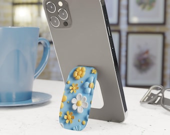 3D White Yellow Floral Phone Grip Stand Holder Pop Socket Kickstand Expanding Grip for iPhone Samsung Pixel Smartphone Accessory