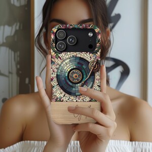Personalized Music Stained Glass Phone Case, Y2K MagSafe iPhone 17 16 15, Samsung S26 S25 S24 S23 case, Pixel 9 8 Retro Record Player Case