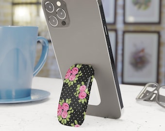 Black Polka Dot Floral Phone Grip Stand Holder Pop Socket Kickstand Expanding Grip for iPhone Samsung Pixel Smartphone Accessory