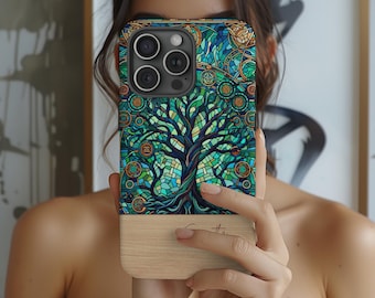 Personalized Tree of Life Stained Glass Phone Case for iPhone 15 14 13, Samsung Galaxy S23 S24 Ultra, Google Pixel 8 9 Pro | Nature Gift
