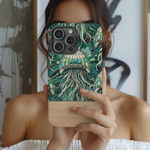 Jellyfish Stained Glass Phone Case Ocean Sea Life Art iPhone 15 Pro Max, Galaxy S24 Ultra, Pixel 9 Pro | Coastal Nautical Gift Cover