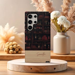 Personalized Gothic Red Bookshelf Case Galaxy S24 Case, S25 Ultra Case, S23 Case, S22 Case, S21 Case, S25 Plus Case