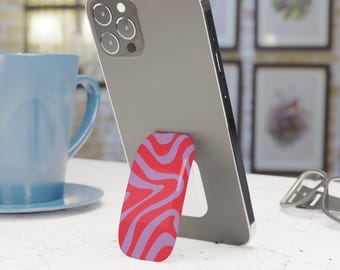 Red Purple Abstract Wavy Phone Grip Stand Holder Pop Socket Kickstand Expanding Grip for iPhone Samsung Pixel Smartphone Accessory