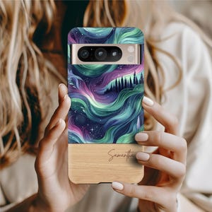 Coque personnalisée avec nom ciel nocturne aurores boréales pour Google 9, coque Pixel 8, coque Pixel, coque Pixel 6 Pro, coque Pixel 5