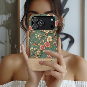 Personalized Jade Cherry Blossom Name Phone Case For iPhone 17 16 15 14 13 12 MagSafe Case Samsung Galaxy S26 S25 S24 S23 Google Pixel 9 8 7