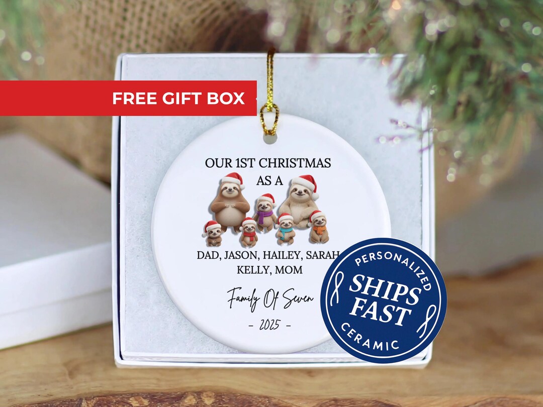 3-D Family of Seven Sloths Ornament - Custom Family of 7 Sloth Keepsake ...
