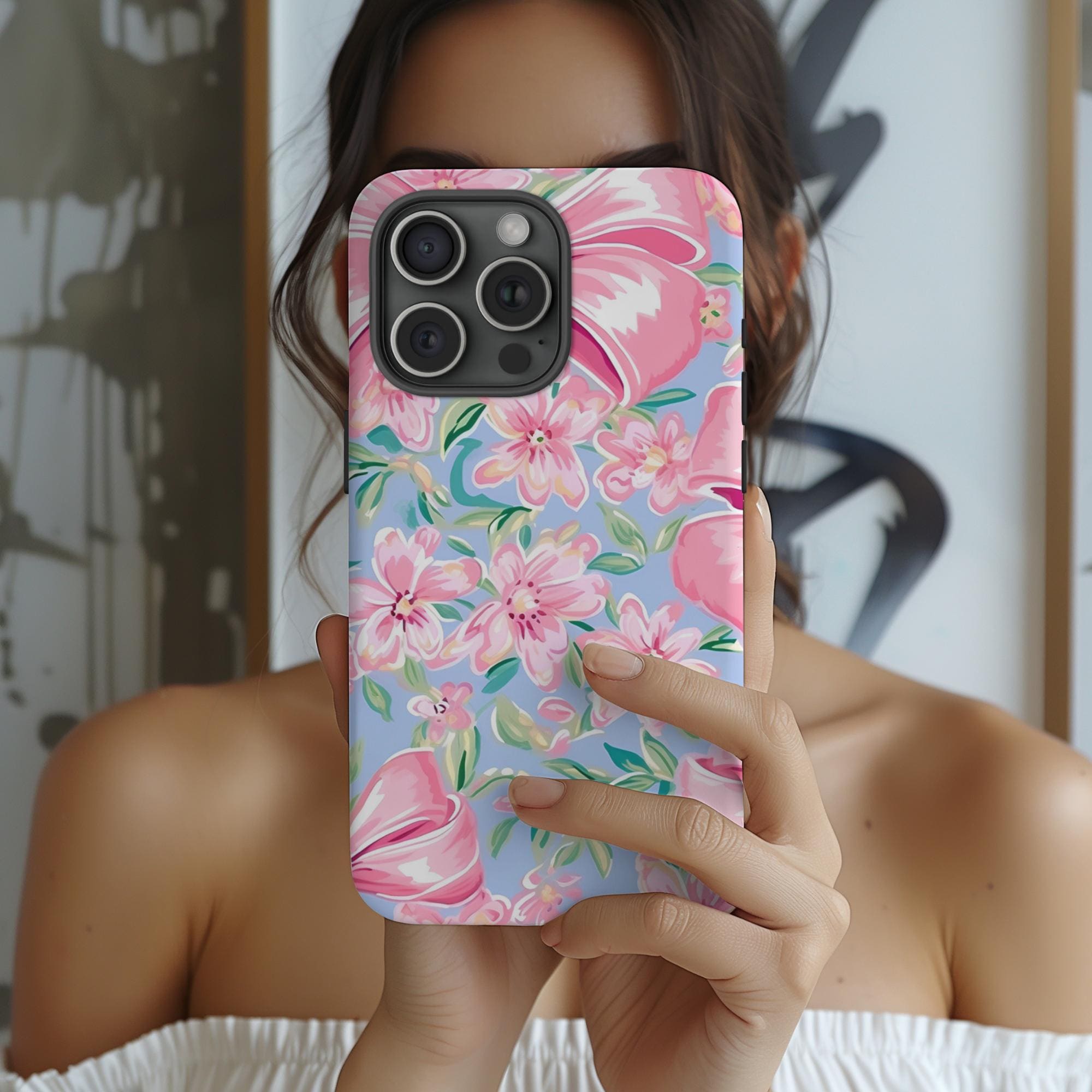 Coquette Phone Case For iPhone 16 Case, iPhone 15 Case, iPhone 14 Case, iPhone 13 Case, iPhone 12 Case, MagSafe, Pink Floral Phone Case