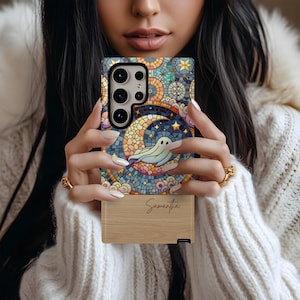 Personalized Halloween Celestial Ghost Phone Case, Custom Samsung Galaxy S25 S24 S23 S22 Spooky Name Phone Case, Moon Gift