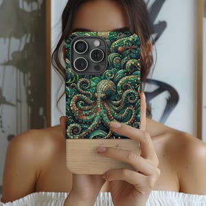 Octopus Stained Glass Phone Case Ocean Sea Creature Art iPhone 16 15 14 Pro Max, Galaxy S24 Ultra, Pixel 9 Pro | Coastal Nautical Gift Cover