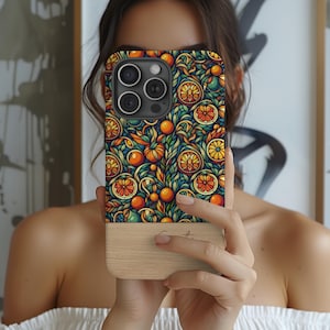 Personalized Mosaic Citrus Phone Case for iPhone 16 15 14 13, Samsung Galaxy S24 S23 Ultra, Pixel | Tropical Orange Mosaic Gift