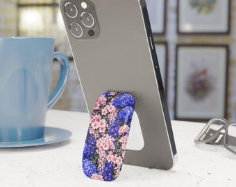 Cherry Blossom Blue Floral Grip Stand Holder Pop Socket Kickstand Expanding Grip for iPhone Samsung Pixel Smartphone Accessory