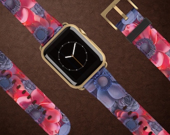 Purple Red Flowers Apple Watch Band Strap