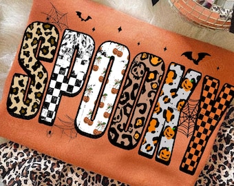 Retro Halloween Spooky Custom Png, Personalized Halloween Leopard Checkered Fall, Spooky png, Halloween Girly png, Fall png, Sublimation png