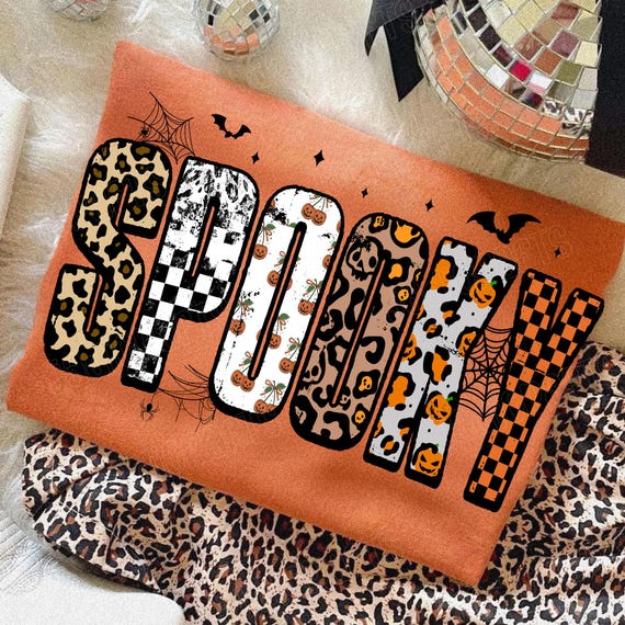 Retro Halloween Spooky Custom Png, Personalized Halloween Leopard Checkered Fall, Spooky png, Halloween Girly png, Fall png, Sublimation png