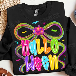 Neon Halloween Coquette Bow Png, Spooky Season Png, Retro Halloween Shirt Design, Preppy Halloween Pumpkin Png, Girly Ghost Sublimation
