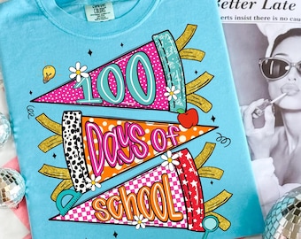 Preppy 100 Days of School PNG, Retro happy 100 days png, 100 school days, Teacher 100 Days Png, Girls school png, Digital Download