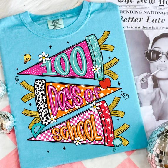 Preppy 100 Days of School PNG, Retro happy 100 days png, 100 school days, Teacher 100 Days Png, Girls school png, Digital Download