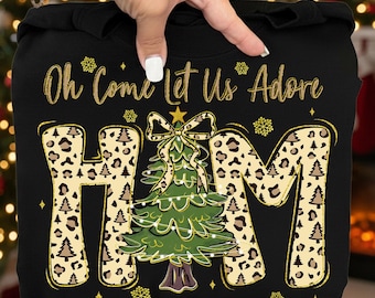 Oh Come Let Us Adore Him Png, Preppy Glitter leopard Christmas Tree Girly, Jesus Christmas Coquette Bow Png, Christmas Lights Hand Drawn