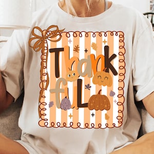 Preppy Fall Thankful PNG, Give Thanks Jesus Sublimation, Thanksgiving Shirt Design, Autumn Pumpkin Bow, Faith-Based Digital Download