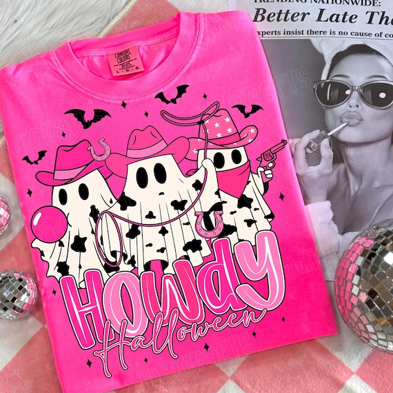 Pink Cowboy Howdy Halloween Ghost Png, Western Halloween Png, Preppy Spooky Season Ghost png, Cowgirl Fall Png, Halloween Cowgirl Ghosts Png