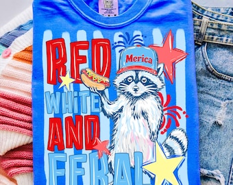 Red White And Feral PNG, Merica png, Preppy Funny Raccoon USA Shirt, 4th Of July png, Hotdog Raccoon png, Digital download