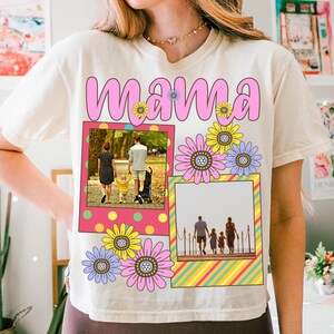 Custom Mama Kids Photo PNG, Mother&#39;s Day PNG, Add Photos, Mom Floral Bow PNG, Hand Drawn Flowers, Gift for Mom, Sublimation Design