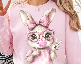 Coquette Easter bunny png, Easter png, Retro Easter png, Happy Easter png, Easter coquette bow png, bunny coquette png, colorful bunny png
