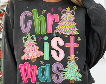 Coquette Christmas Tree Png, Girly Floral Preppy Christmas Tree Coquette bow png, Brushtroke, Merry & Bright png, Merry Christmas Family png