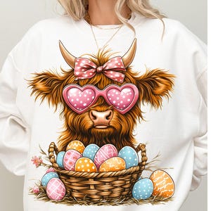Vaca de las Tierras Altas del Día de Pascua PNG, Linda Vaca de Pascua Png, Retro Pascua Png, Diseño de Sublimación de Feliz Pascua, Descarga Digital