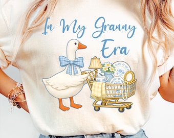 Diseño de camiseta digital PNG "Retro en la época de mi abuela", arte de cocina vintage de ganso, gráfico de abuela, descarga instantánea PNG de sublimación