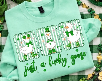 St Patrick's PNG juste une oie porte-bonheur, conception rétro de chemise de gnome trèfle porte-bonheur, conception de sublimation preppy St. Patty, trèfle irlandais Png