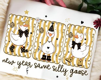 Lustige Gans für Neujahr (PNG), Silvester-Party-Kleidung, Gänse-Sublimation, festliche Cliparts, kokette Gänse-Grafik, Silvester 2026 (PNG), humorvoller T-Shirt-Druck
