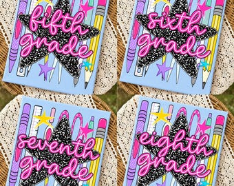 Striped Pencil Star Back To School Bundle Png, Fifth Sixth Seventh Eighth Grade Png, Colorful School Shirt Design, Digital download