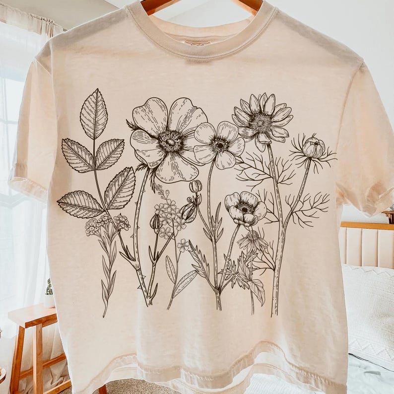 Bukiet kwiatów polnych w stylu retro PNG, Vintage kwiatowy wzór koszulki, Boho kokietka sublimacja, Fantazyjny kwiat PNG, Wiosenna modna sztuka koszuli zdjęcie 4