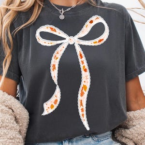 Fall Autumn Lace Coquette Bow PNG, Trendy Retro Fall Sublimation, Cozy Pumpkin Shirt Design, Preppy Autumn Clipart for Shirts