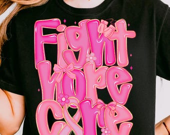 Preppy Faith Hope Cure Png, Ocalała z raka piersi Png, Październik nosimy na różowo, Koszulka z napisem "Świadomość Raka", Walka z Rakiem Piersi Png, Rak Piersi