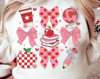 Valentine teacher png, Teacher Coquette Valentine Png, teacher coquette bow png, Valentine Png, Retro Valentine Png, Valentine coquette