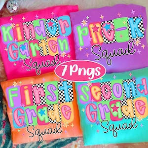 Preppy Pastel Back to School PNG Bundle, Kindergarten to Fifth Grade Squad Design, Preppy Teacher Sublimation, Checkered Letter Style