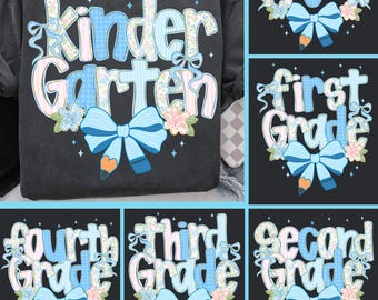 Preppy Back to School Floral Bundle PNG, First Day of School Designs, Kindergarten to Third Grade, Retro Teacher Shirt Sublimation