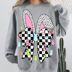 Retro Easter Bunny Coquette PNG, Happy Easter Png, Pink Easter Bow Png, Retro Checkered Easter Png, Easter bunny Png, Girls Pink Easter Png