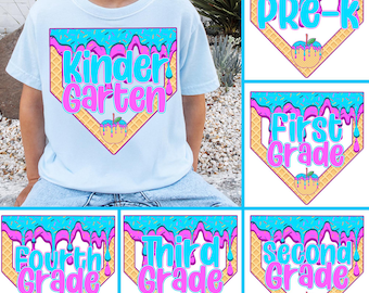 Ice Cream Drip Back to School PNG Bundle, Kindergarten 1st 2nd 3rd Grade, Cute Sublimation Design for Kids First Day of School Shirt