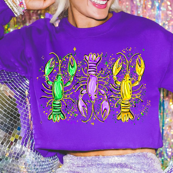 Louisiana Crawfish shirt Png, Preppy Mardi Gras Coquette Bow PNG, Fleur De Lis Png, Retro Mardi Gras Party Png, King Cake Png, Sublimation
