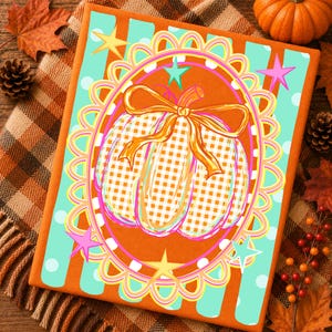 Gestreepte herfst strik pompoen PNG, Preppy geruite pompoen PNG, Trendy herfst sublimatie design, Coquette herfst shirt PNG, Digitale download